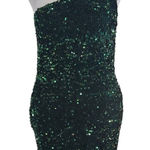 Mi Ami Green Sequin One Shoulder Mini Dress NWOT Size Small Formal Sequin Dress Photo 0