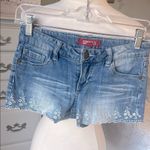 Forever 21 Low Rise Blue Denim Shorts with White Embroidery Photo 7