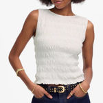 Madewell NWOT  Smocked Boatneck Tank Eyelet White‎ Cotton Linen Causal Photo 0