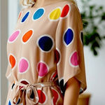 Joy Joy  Women's Polka Dot Twist-Front Pleated Dress. Multi-Color. Medium Photo 0