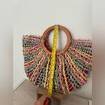 Patricia Nash Lesa Multicolor Pastel Straw Bag Wood Ring Handle Boho NO STRAP Photo 8