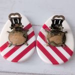 Vintage Clip On Earrings Off White & Red Striped Large Statement W.Germany Photo 4
