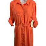 Tacera  Lightweight Shirt Dress Coral Orange Size Large Roll Tab Sleeves New Photo 0