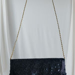 La Regale Bag   Ltd Black beaded Sequin Clutch with Gold Chain shoulder bag Photo 0