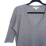 EXPRESS One Eleven Dark Gray Waffle Knit V-neck 3/4 Sleeve Sweater Photo 2