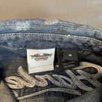 Harley Davidson Shirt Womens MediumDenim Embroidered Pearl Snap Long Sleeve Roll Blue Size M Photo 3
