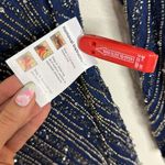 Mac Duggal  LONG SLEEVE BEADED COLUMN GOWN in midnight blue embellished size 10 Photo 9