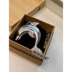 None Silver Dolphin Pendant Necklace With Rhinestone Accents On Gold-Tone Paperclip C Photo 6