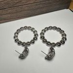 Wild Cat Leopard Rhinestone Dangle Pierced Earrings Silver Tone Clear & Green Photo 8