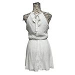 Blue Rain Ivory Crinkle Gauze Mini Dress Beach Coastal Preppy Boho Peasent M Photo 3