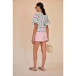 Hunter Bell Pink Blue Striped Linen Blend Landry Puff Blouse Top Size Medium Photo 1