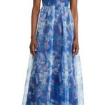 Lulus  Bloom Wildly Maxi Dress Navy Blue Floral Organza Sleeveless Size Small Photo 1