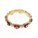 Gold Plated Red Heart Evil Eye Ring Photo 1
