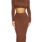 Naked Wardrobe NWT MIDI Skirt in Chocolate Brown Sz Small $54 Photo 0