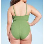 Shade & Shore Square Neck Textured One Piece Swimsuit Green Large Photo 1