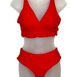 SheIn Red Ruffle High Waist Two Piece Bikini Size Medium Photo 0