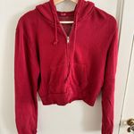 John Galt Red Cropped Zip Up Hoodie Photo 0