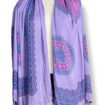 YOA Floral Scarf Shawl Wrap Fringe Mandala Pattern FLAWS Women 62" x 44" Boho Purple Photo 0