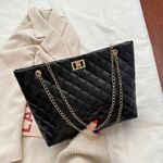 ⚠️ Clearance NWT Quilted black tote bag with golden chain faux leather Photo 5