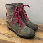 Sorel Lexie Hidden Wedge Boots Grey Pink Leather Lace Up Winter Women’s Photo 0