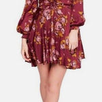 Free People Satin Morning Light Mini Dress Size 4 Boho Peasant Floral Smocked Photo 0