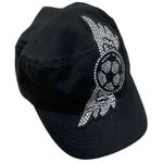 Black Rhinestone Soccer Wings Flat Top Cap Womens One Size‎ Adjustable Hat Photo 0