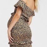 Little Mistress OUTRAGEOUS FORTUNE MATERNITY OFF SHOULDER SHIRRED FRILL HEM MIDI DRESS Photo 0