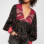 Free People Lady Lou Black Floral Embroidered Boho Blouse Photo 0