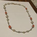 J.Crew Signed  Gold Tone / Orange Necklace Rhinestone / Faux Pearl Beaded Photo 8