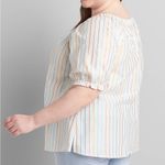Lane Bryant  Cotton Peasant Metallic-Stripe Puff-Sleeve Shirred Top Shirt Size 22 Photo 2