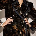Free People Hazel Duster Velvet Coat Floral Print Black Gold Brown Lined M H Photo 3