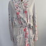 Wrap Up by VP Floral Print Plush Spa Robe Women's Open Front Beige Made in USA Tan Photo 0