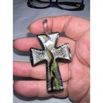 Vintage Glass Lampwork Cross Pendant Black Photo 2