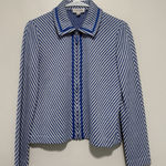 St. John  Sport Diagonal Blue Stripe Collared Full Zip Sweater Size P Made in USA Photo 0