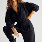 Free People  Beach Faye Jumpsuit Romper Black M Long Boho Resort Minimalist NWT Photo 0