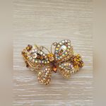 Yellow Brown Rhinestone Butterfly Gold Tone Metal Large Hair Barrette Hair Clip Photo 1