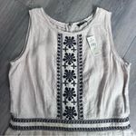 Loft Petites Beige Linen Romper with Black Floral Embroidery 6P NEW Photo 5