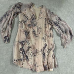 Lavender Brown 100% Silk Purple Snakeskin Print Bell Sleeve Size XS USA Top Photo 0