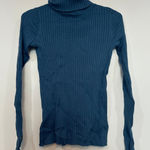 J. McLaughlin  Arlette Sweater XS Knit Rib Stretch Button Turtleneck Blue Solid Photo 0