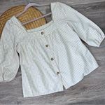 Sunny Leigh  beige gingham button down babydoll blouse Photo 1