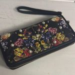INC international concepts Black Floral Embroidered Wristlet Clutch gold studs Photo 2