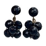 Vintage gold over sterling silver facetted black glass beaded earrings Photo 0