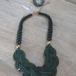 3 Piece Green Beaded Statement Necklace and Earring Set Photo 1