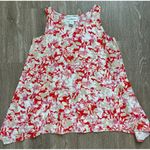 Peck & Peck Tank Womens Small Linen Cherry Red Floral Sharkbite Hem Resort Beach Photo 3