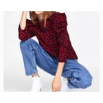 ZARA  Red Leopard‎ Print Ruched Sleeve Top, Size XS Photo 3