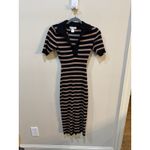 Caroline Constas Dress Womens Small Stripe Ribbed Knit Midi Crochet Trim Shirt Photo 2