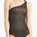 Lisa Marie‎ Fernandez Arden One Shoulder Metallic Swimsuit Black XS (US 0–2) Photo 0