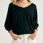 Free People  Santa Clara Thermal Top Shirt Black Slouchy V-Neck L New Photo 0
