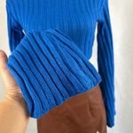 Royal Blue Ribbed Mock Neck Cropped Sweater Bell Sleeve Buffalo Bills WomenSmall Photo 2