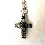 Silver tone and black dainty cross necklace Photo 2